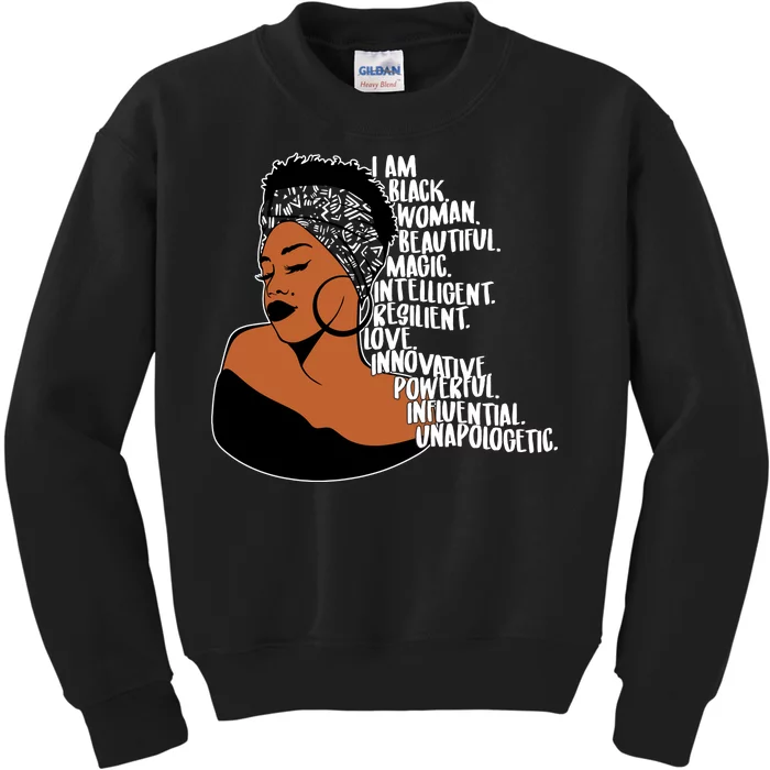 I Am A Proud Black Woman Beautiful Powerful Kids Sweatshirt