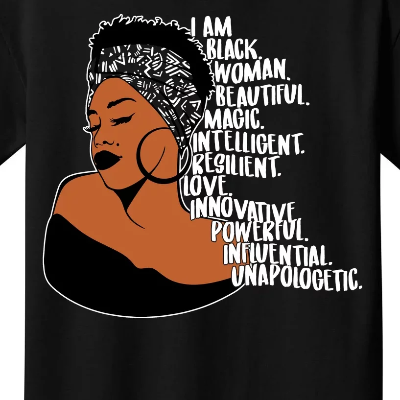 I Am A Proud Black Woman Beautiful Powerful Kids T-Shirt