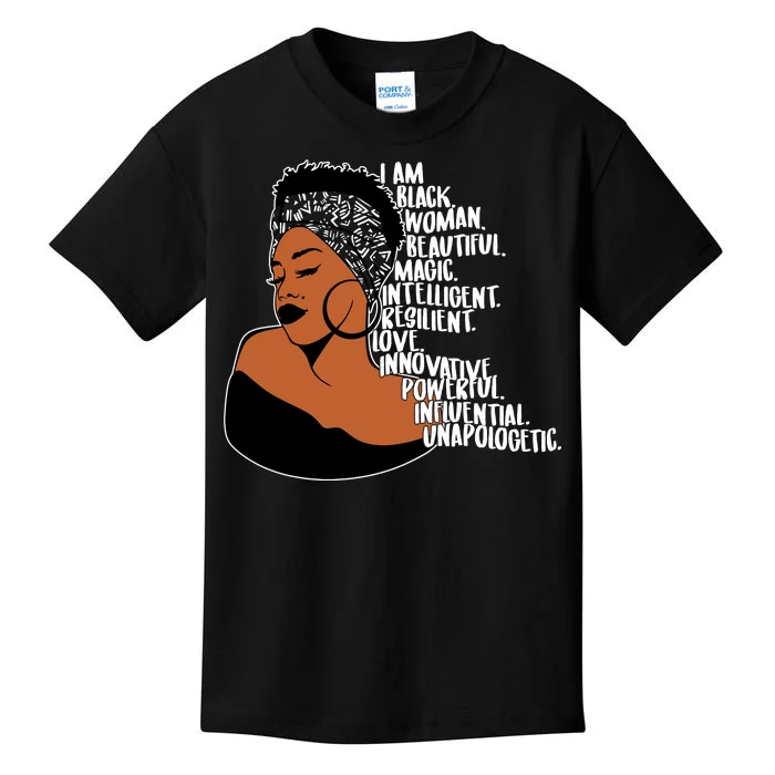 I Am A Proud Black Woman Beautiful Powerful Kids T-Shirt