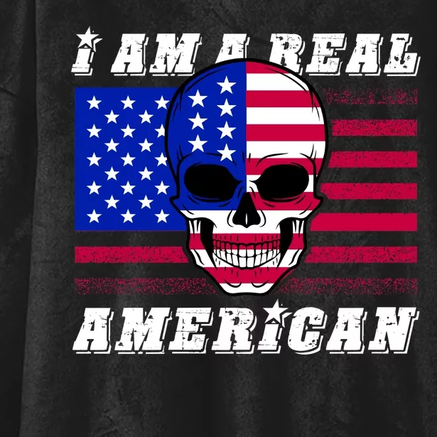 I Am A Real American Skull Flag Hooded Wearable Blanket