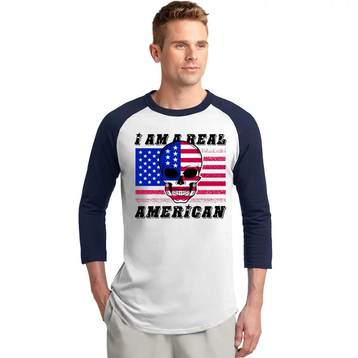 I Am A Real American Skull Flag Baseball Sleeve Shirt