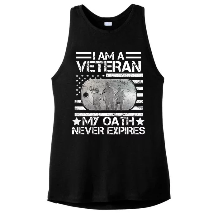 I Am A Veteran My Oath Never Expires Dog Tag Ladies Tri-Blend Wicking Tank