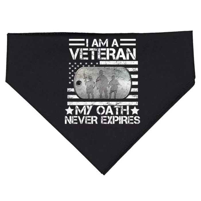 I Am A Veteran My Oath Never Expires Dog Tag USA-Made Doggie Bandana