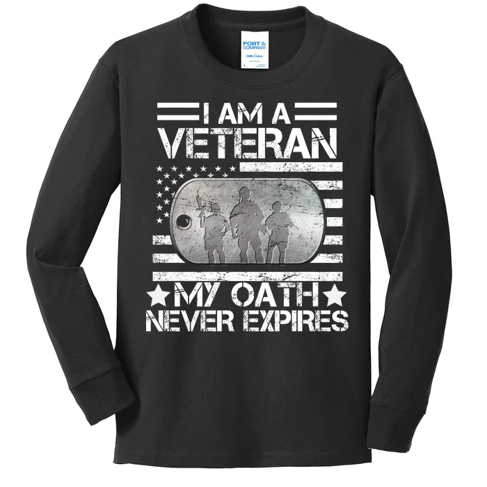 I Am A Veteran My Oath Never Expires Dog Tag Kids Long Sleeve Shirt