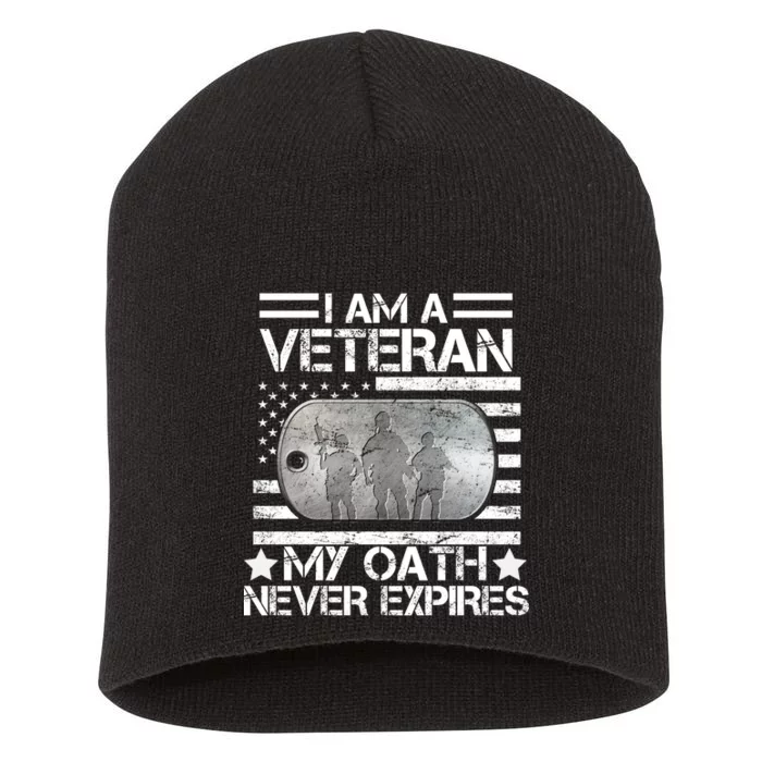 I Am A Veteran My Oath Never Expires Dog Tag Short Acrylic Beanie