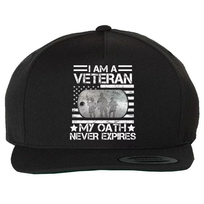 I Am A Veteran My Oath Never Expires Dog Tag Wool Snapback Cap