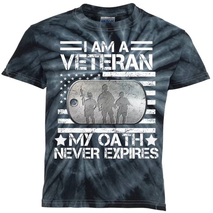 I Am A Veteran My Oath Never Expires Dog Tag Kids Tie-Dye T-Shirt