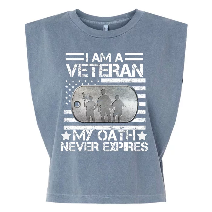 I Am A Veteran My Oath Never Expires Dog Tag Garment-Dyed Women's Muscle Tee