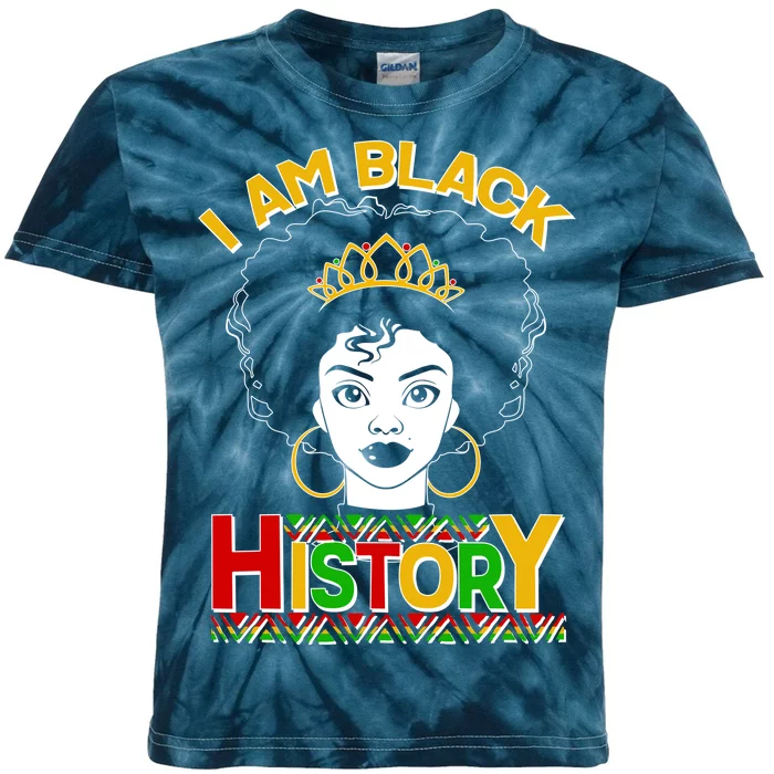 I Am Black History Royal Black Woman Kids Tie-Dye T-Shirt