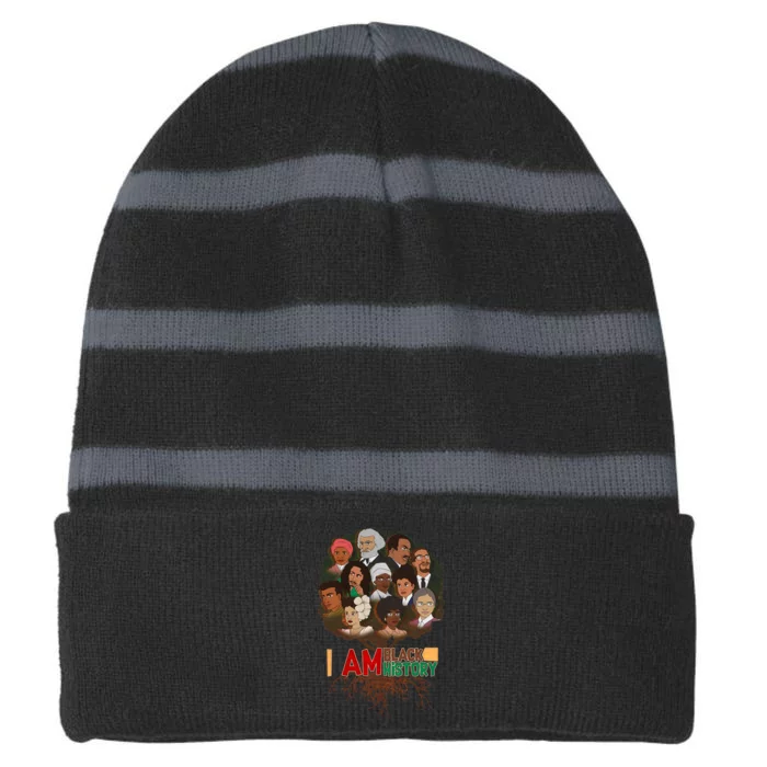 I Am Black History Tree Roots Striped Beanie with Solid Band