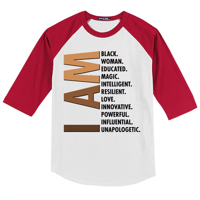 I Am Black Woman Educated Black History Month Kids Colorblock Raglan Jersey