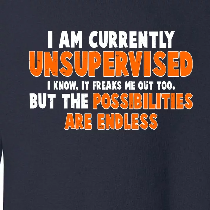 I Am Currently Unsupervised The Possibilities Are Endless Toddler Sweatshirt