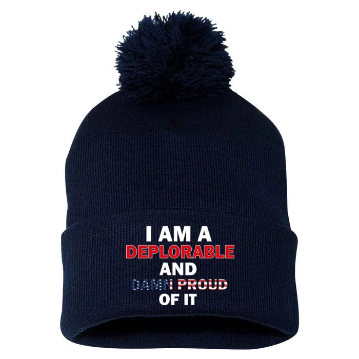 I Am Deplorable And I'm Proud Pom Pom 12in Knit Beanie