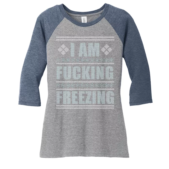 I Am F*cking Freezing Ugly X-mas Women's Tri-Blend 3/4-Sleeve Raglan Shirt