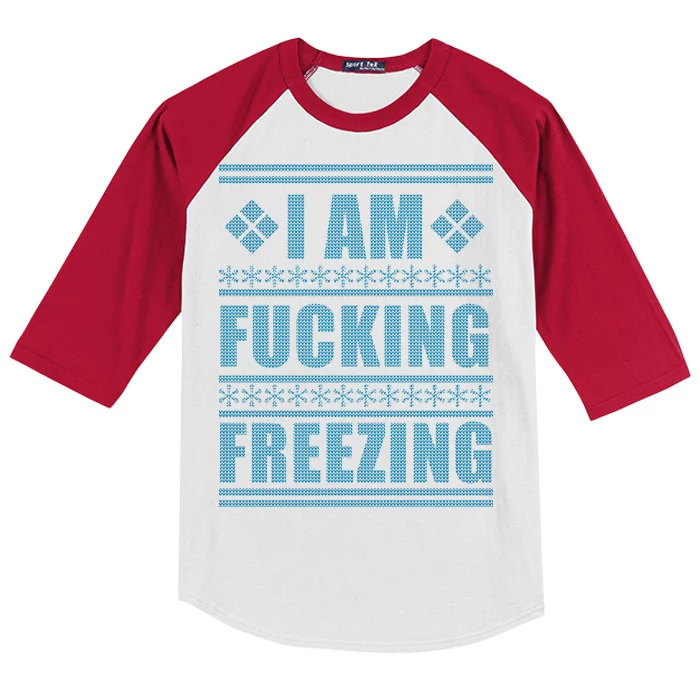 I Am F*cking Freezing Ugly X-mas Kids Colorblock Raglan Jersey