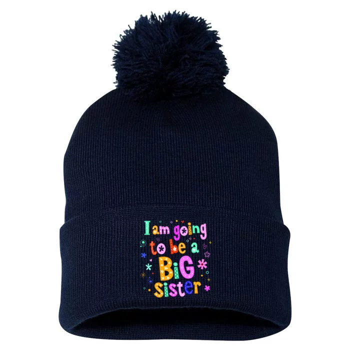 I Am Going To Be A Big Sister Pom Pom 12in Knit Beanie