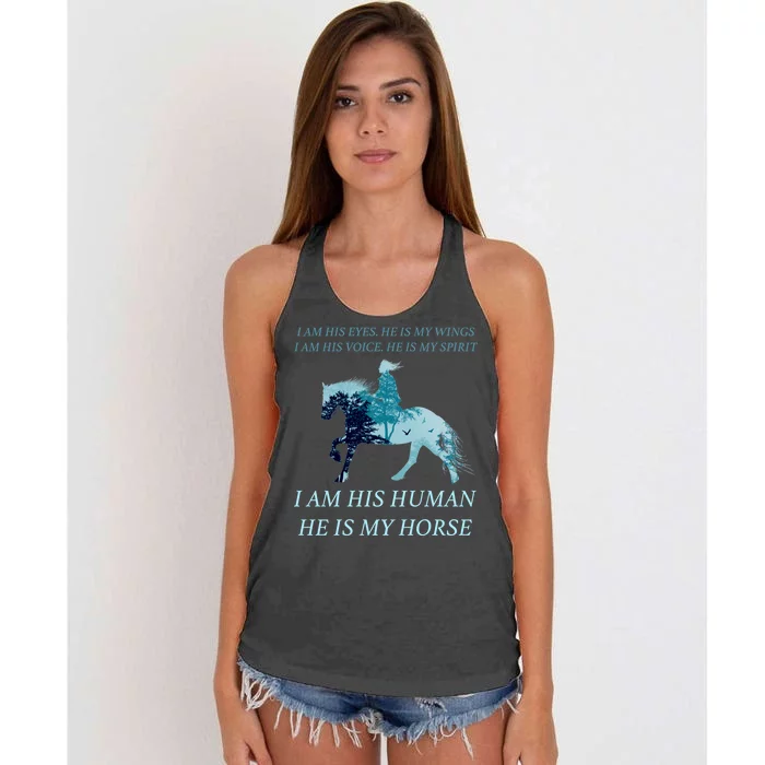 I Am His Human He is My Horse Women's Knotted Racerback Tank