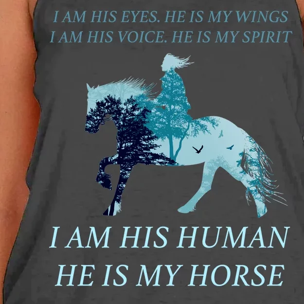 I Am His Human He is My Horse Women's Knotted Racerback Tank