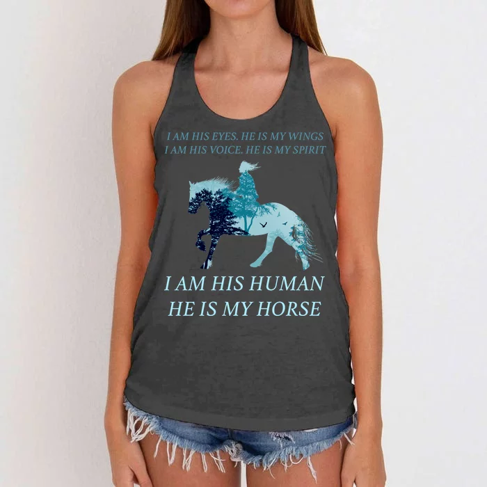 I Am His Human He is My Horse Women's Knotted Racerback Tank