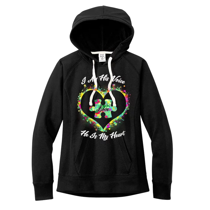 I Am His Voice He Is My Heart- Autism Awareness Women's Fleece Hoodie