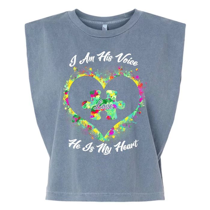 I Am His Voice He Is My Heart- Autism Awareness Garment-Dyed Women's Muscle Tee