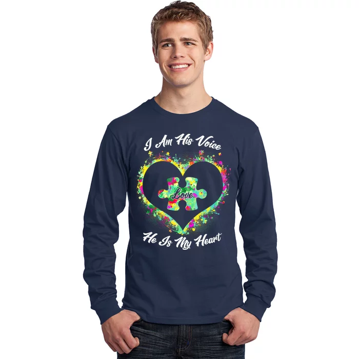 I Am His Voice He Is My Heart- Autism Awareness Long Sleeve Shirt