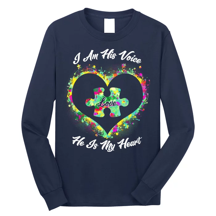 I Am His Voice He Is My Heart- Autism Awareness Long Sleeve Shirt