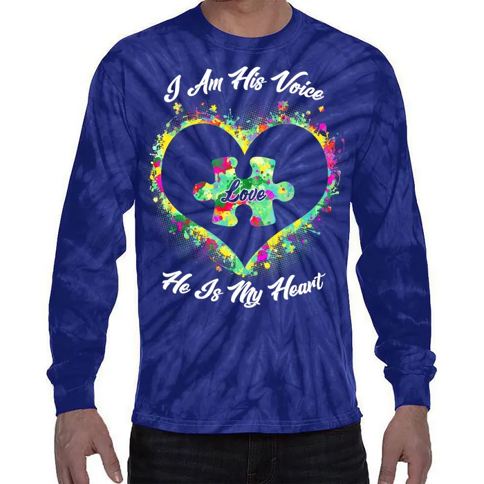 I Am His Voice He Is My Heart- Autism Awareness Tie-Dye Long Sleeve Shirt