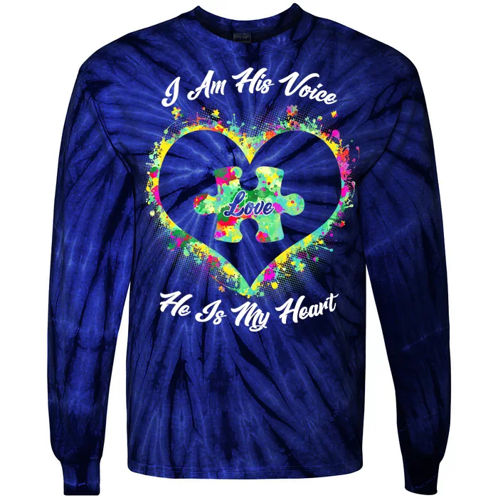 I Am His Voice He Is My Heart- Autism Awareness Tie-Dye Long Sleeve Shirt