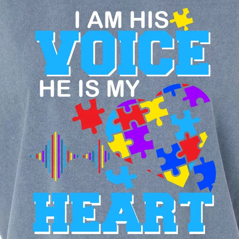 I Am His Voice He Is My Heart Autism Garment-Dyed Women's Muscle Tee