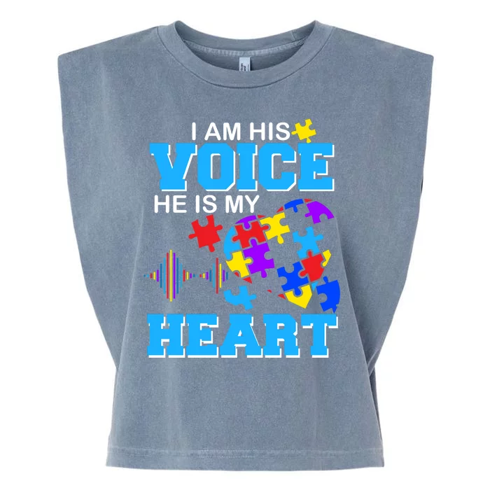 I Am His Voice He Is My Heart Autism Garment-Dyed Women's Muscle Tee