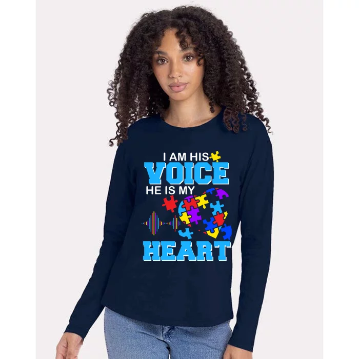 I Am His Voice He Is My Heart Autism Womens Cotton Relaxed Long Sleeve T-Shirt