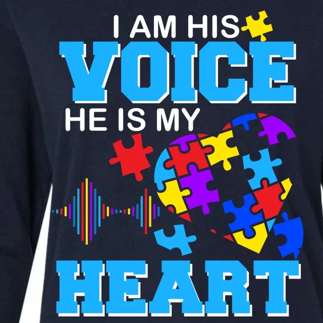 I Am His Voice He Is My Heart Autism Womens Cotton Relaxed Long Sleeve T-Shirt