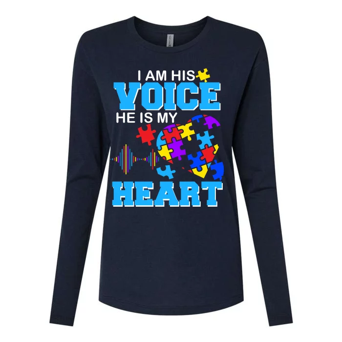 I Am His Voice He Is My Heart Autism Womens Cotton Relaxed Long Sleeve T-Shirt