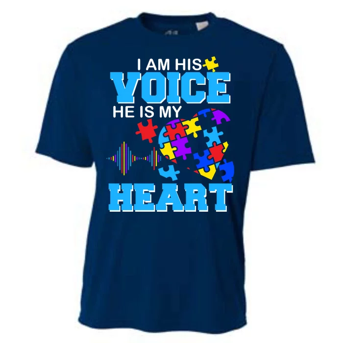 I Am His Voice He Is My Heart Autism Cooling Performance Crew T-Shirt