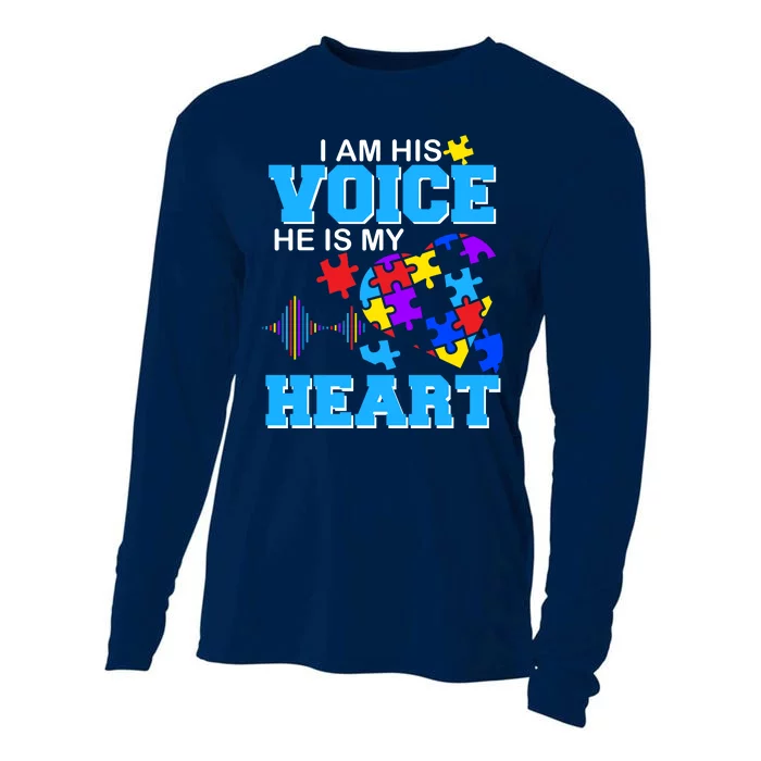 I Am His Voice He Is My Heart Autism Cooling Performance Long Sleeve Crew