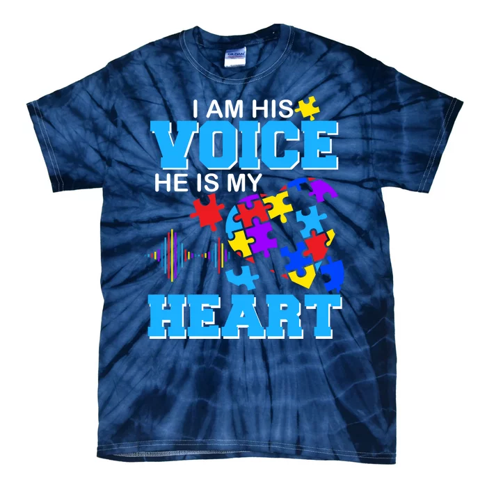 I Am His Voice He Is My Heart Autism Tie-Dye T-Shirt