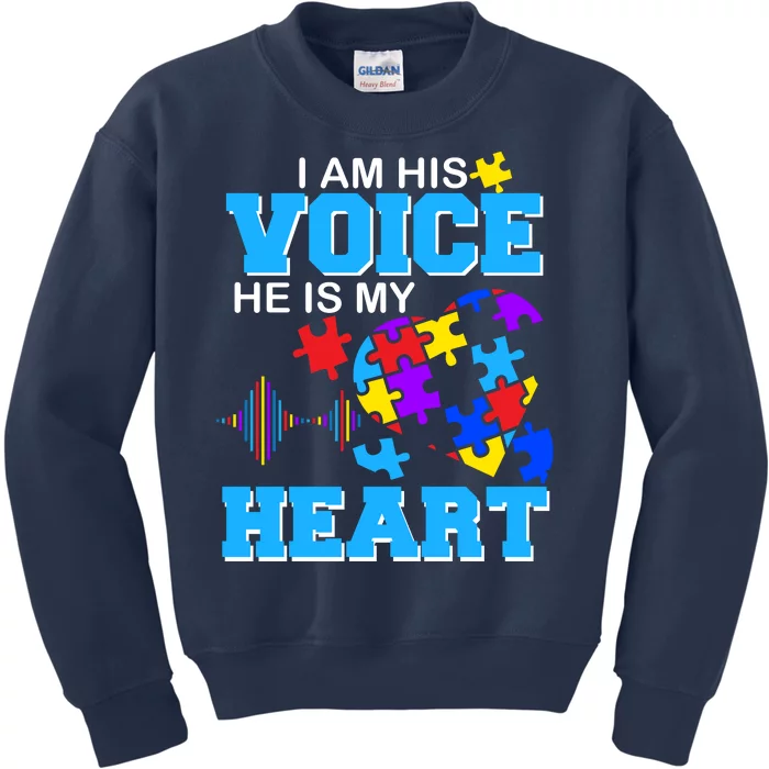 I Am His Voice He Is My Heart Autism Kids Sweatshirt