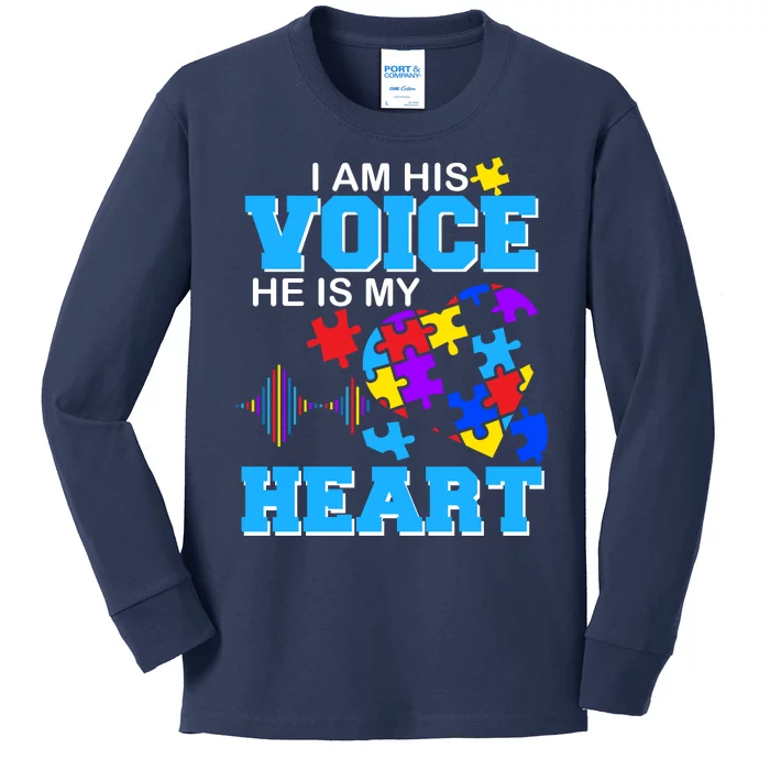 I Am His Voice He Is My Heart Autism Kids Long Sleeve Shirt