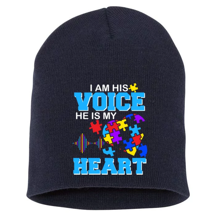 I Am His Voice He Is My Heart Autism Short Acrylic Beanie