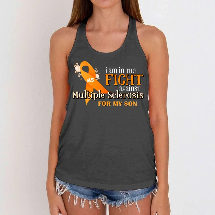 I Am In The Fight Against Multiple Sclerosis For My Son Women's Knotted Racerback Tank