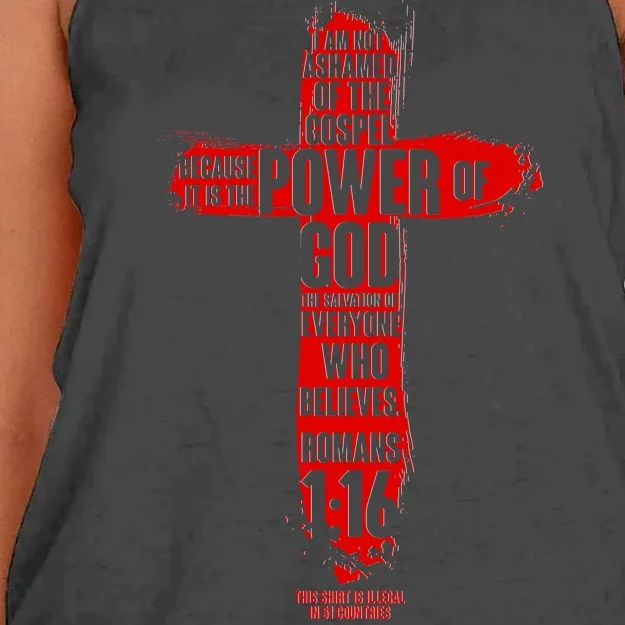 I Am Not Ashamed of the Gospel The Power of God Romans 1:16 Women's Knotted Racerback Tank