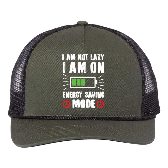 I Am Not Lazy I Am On Energy Saving Mode Funny Retro Rope Trucker Hat Cap