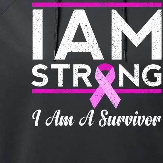 I Am Strong Breast Cancer Survivor Performance Fleece Hoodie