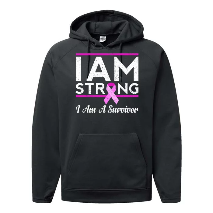 I Am Strong Breast Cancer Survivor Performance Fleece Hoodie