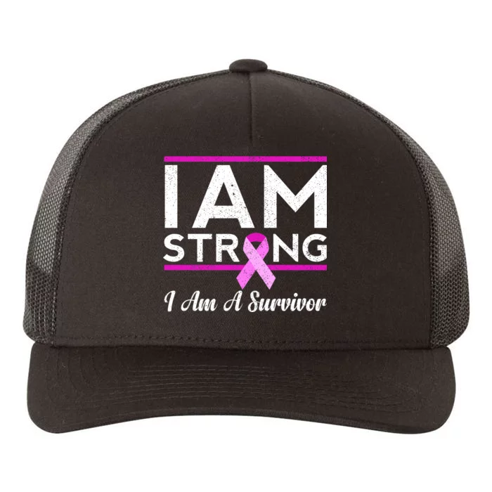 I Am Strong Breast Cancer Survivor Yupoong Adult 5-Panel Trucker Hat