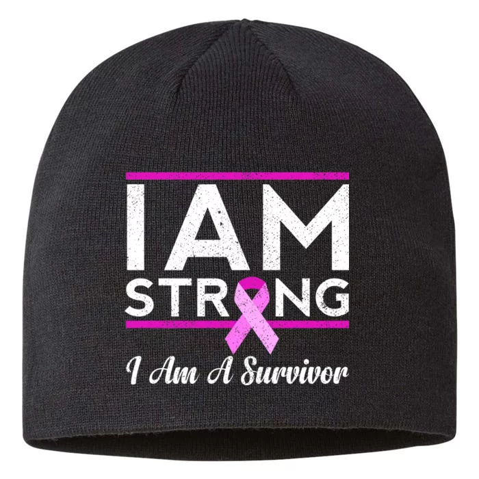 I Am Strong Breast Cancer Survivor 8 1/2in Sustainable Knit Beanie