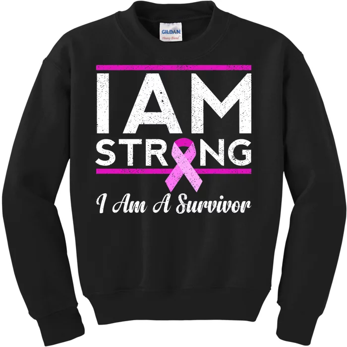 I Am Strong Breast Cancer Survivor Kids Sweatshirt