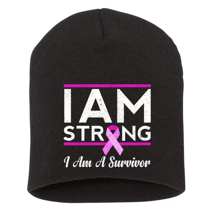 I Am Strong Breast Cancer Survivor Short Acrylic Beanie