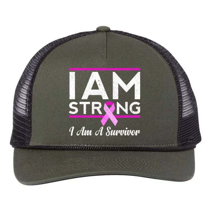 I Am Strong Breast Cancer Survivor Retro Rope Trucker Hat Cap